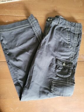 Eddie Bauer Womens Canvas Cargo Pants Contrast Stitching Dark Forest Sz 10 NWT